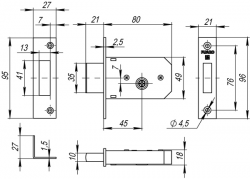 схема замка 200-4MF/PB Fuaro крестообразный ключ (5 кл) 